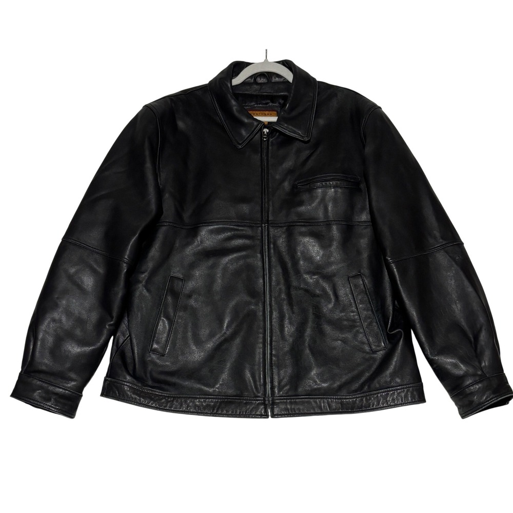 Northern‎ Explorer Mens Black VTG Leather Zip Up Jacket Biker Motorcyle Bomber L